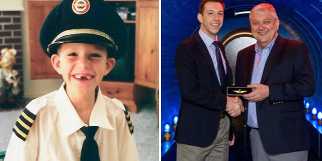 Cole Kaynor (on the left as a boy) and his dad, Rich Kaynor, are both pilots and share an incredible bond. On right, the two pictured together.