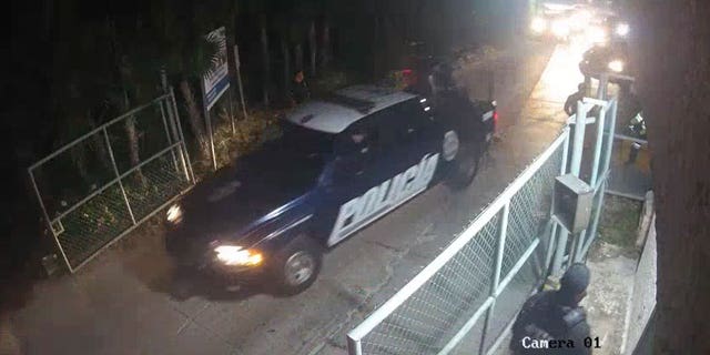 This screenshot of a security video provided by Vulcan Materials shows Mexican police and military entering the company's facility in Quintana Roo, Mexico on March 14, 2023.