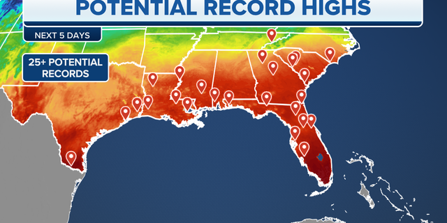 Where daily high temperature records could be broken this week in southern states.