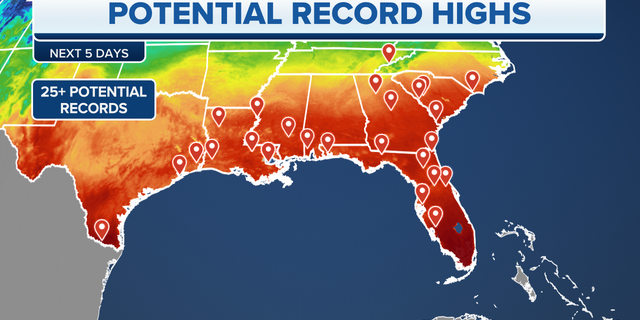 Where daily high temperature records could be broken this week in southern states.