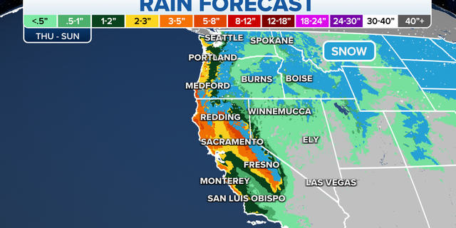 Expected rainfall this week for areas of the western U.S.