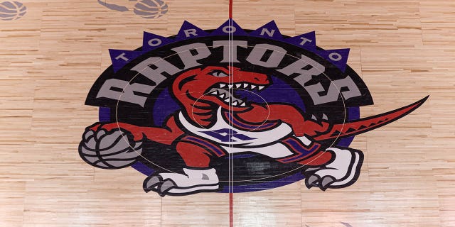 Overall view at Scotiabank arena court with retro logo of Toronto Raptors during the Toronto Raptors versus Atlanta Hawks NBA regular season game at Scotiabank Arena on Jan. 28, 2020 in Toronto. The Raptors won 130-114.