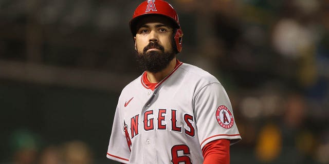 anthony Rendon #6 of the Los Angeles Angels looks on during the game against the Oakland Athletics at RingCentral Coliseum on October 04, 2022 in Oakland, California. 