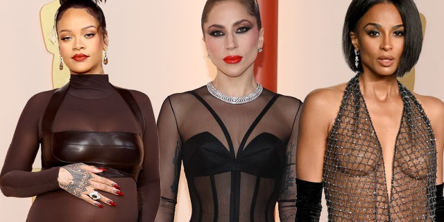 Rihanna showed off her baby bump, while Lady Gaga and Ciara rocked sheer ensembles directly off the runway for Oscars night.