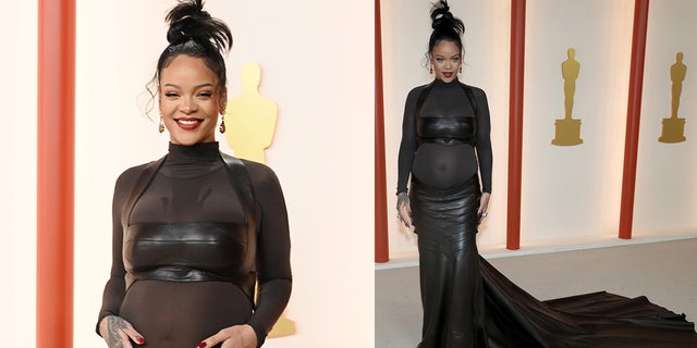 Rihanna portait une robe Alaïa sur le tapis rouge des Oscars.