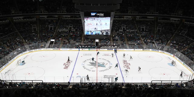 The San Jose Sharks playing against the Vegas Golden Knights at SAP Center Oct.  4, 2019, in San Jose, Calif. 