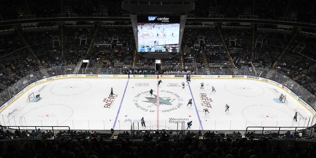The San Jose Sharks playing against the Vegas Golden Knights at SAP Center Oct. 4, 2019, in San Jose, Calif.