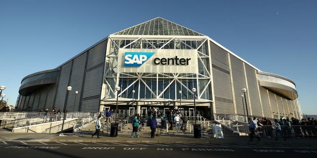 A general view of the exterior of the SAP Center before the San Jose Sharks game against the Vegas Golden Knights on October 04, 2019, in San Jose, California.