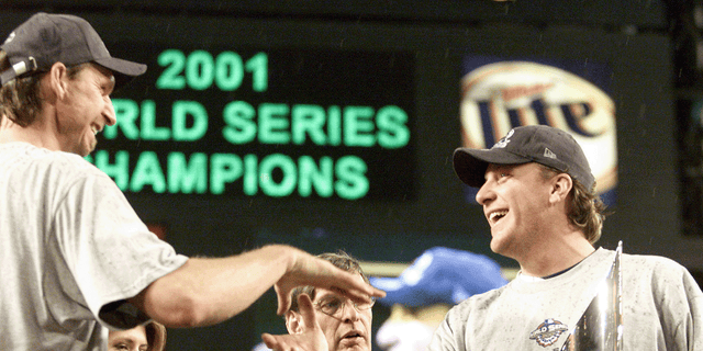 Curt Schilling, right, and Randy Johnson were named co-MVPs of the 2001 World Series when the Arizona Diamondbacks defeated the New York Yankees.