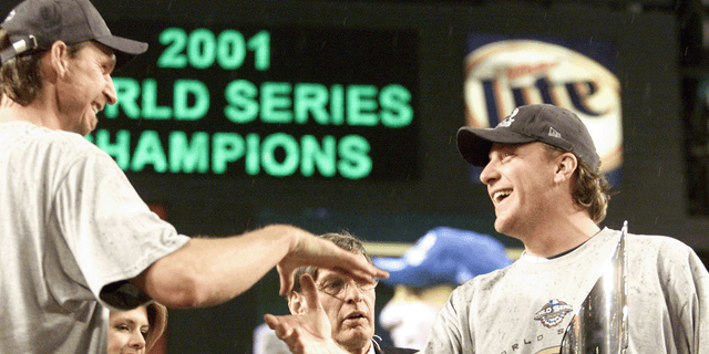 Curt Schilling, right, and Randy Johnson were named co-MVPs of the 2001 World Series when the Arizona Diamondbacks defeated the New York Yankees.