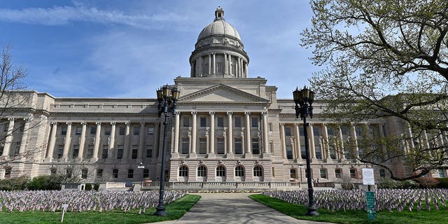 The Kentucky state Capitol is seen in Frankfort on April 7, 2021. A Kentucky House committee advanced a bill to bolster disclosure requirements meant to reveal past misconduct allegations when teaching applicants seek jobs.