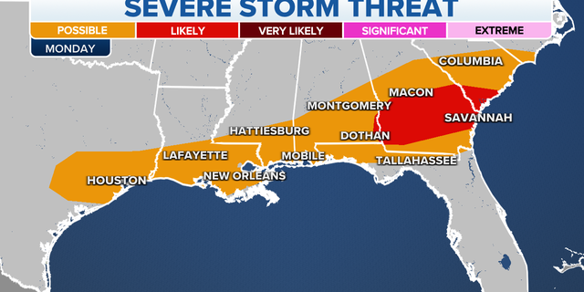 The severe storm threat for Monday, March 27.