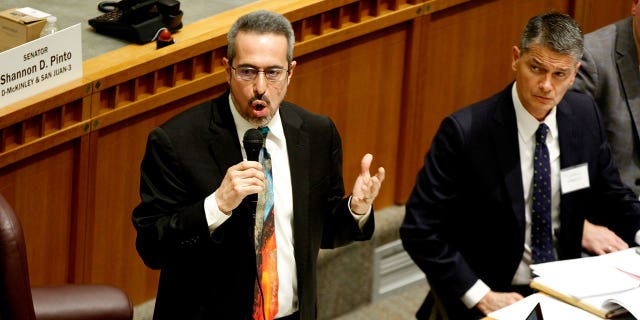 Democratic New Mexico state Sen. Antonio Maestas of Albuquerque speak in support of a gun control initiative in Santa Fe, New Mexico, on March 3, 2023. A bill that would make it a crime to store guns in places that children could access was signed by Gov. Grisham Tuesday.