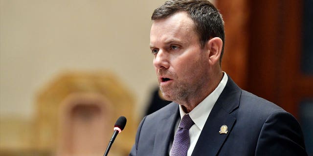 Kentucky state Sen. Steve West introduces Senate Bill 47 for its final reading in the Kentucky Senate in Frankfort on March 16, 2023. West is the lead sponsor of the medical marijuana bill.