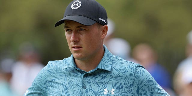 Jordan Spieth of the United States looks on from the seventh green during day two of the World Golf Championships-Dell Technologies Match Play at Austin Country Club on March 23, 2023 in Austin, Texas.