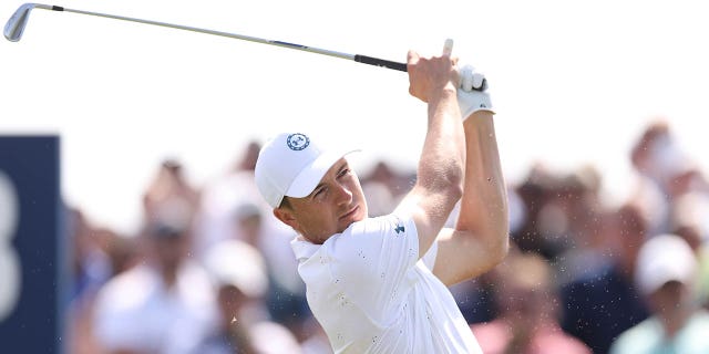 Jordan Spieth of the U.S. plays his shot from the third tee during the second round of the Players Championship on the Players Stadium Course at TPC Sawgrass March 10, 2023, in Ponte Vedra Beach, Fla.