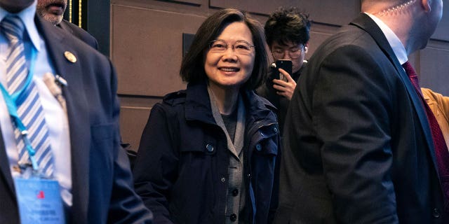 Taiwan's President Tsai Ing-wen leaves a hotel in New York on March 29, 2023.