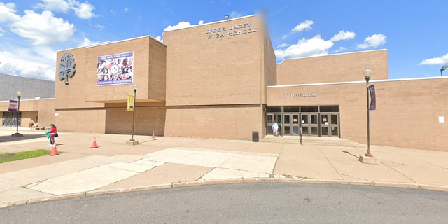 Entrance to Upper Darby High School in Pennsylvania. 