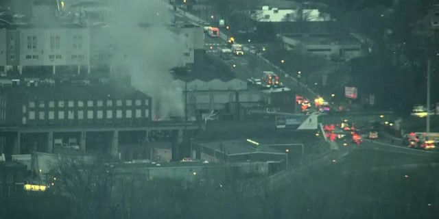 FOX 29 Philadelphia's SkyFOX captured smoke rising from the crumbled remains of a building after an explosion at a chocolate factory in West Reading, Pennsylvania.