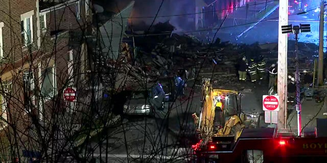 Rubble leftover after an explosion at the R.M. Palmer Chocolate Factory in West Reading, Pennsylvania. 