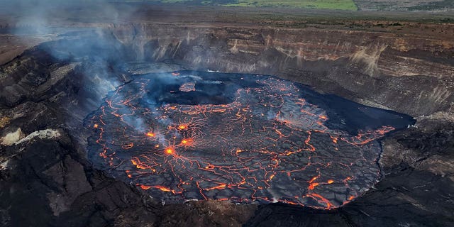 The inside of the summit crater of Hawaii’s Kilauea volcano is seen on Jan. 5, 2023. The Kilauea volcano likely stopped erupting due to a large deflationary tilt drop in which the ground deflates.