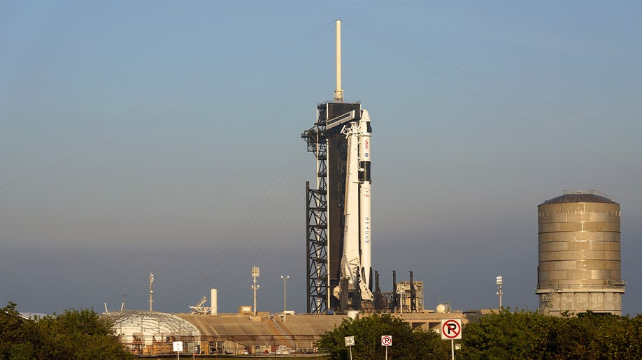 The rocket sits during the day before launch
