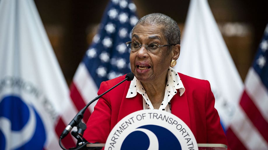 Rep. Eleanor Holmes Norton speaks into mic during transportation press conference