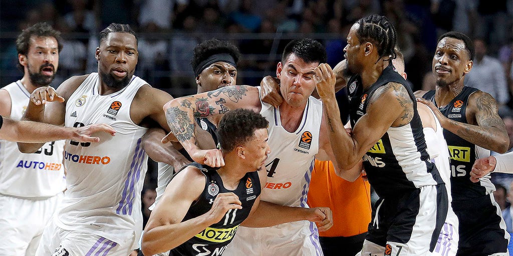 EuroLeague playoff game suspended after wild on-court brawl in Madrid, Basketball