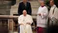 Pope Francis leaves St. Peters Basilica after celebrating the Chrism Mass where the chrism, the oil of the catechumens and the oil of the sick are consecrated, and all the priests renew the promises made on the day of their ordination, at the Vatican, Thursday, April 6, 2023. (AP Photo/Andrew Medichini)