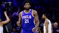 Philadelphia 76ers Joel Embiid reacts after a score by Tobias Harris in the first half during Game 2 in the first round of the NBA basketball playoffs against the Brooklyn Nets, Monday, April 17, 2023, in Philadelphia. - Fox News