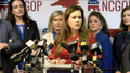 North Carolina state Rep. Tricia Cotham announces she's leaving the Democratic Party and becoming a Republican at the North Carolina GOP headquarters in Raleigh, April 5, 2023.