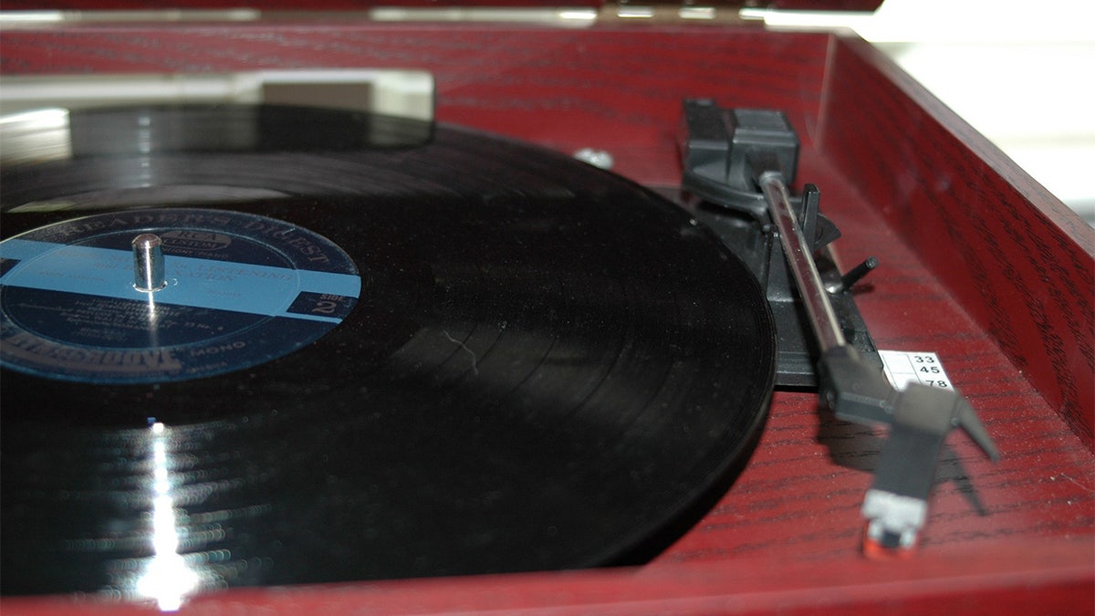 Record inside a record player.