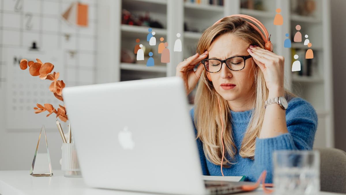 Visibly upset woman sitting at her laptop.