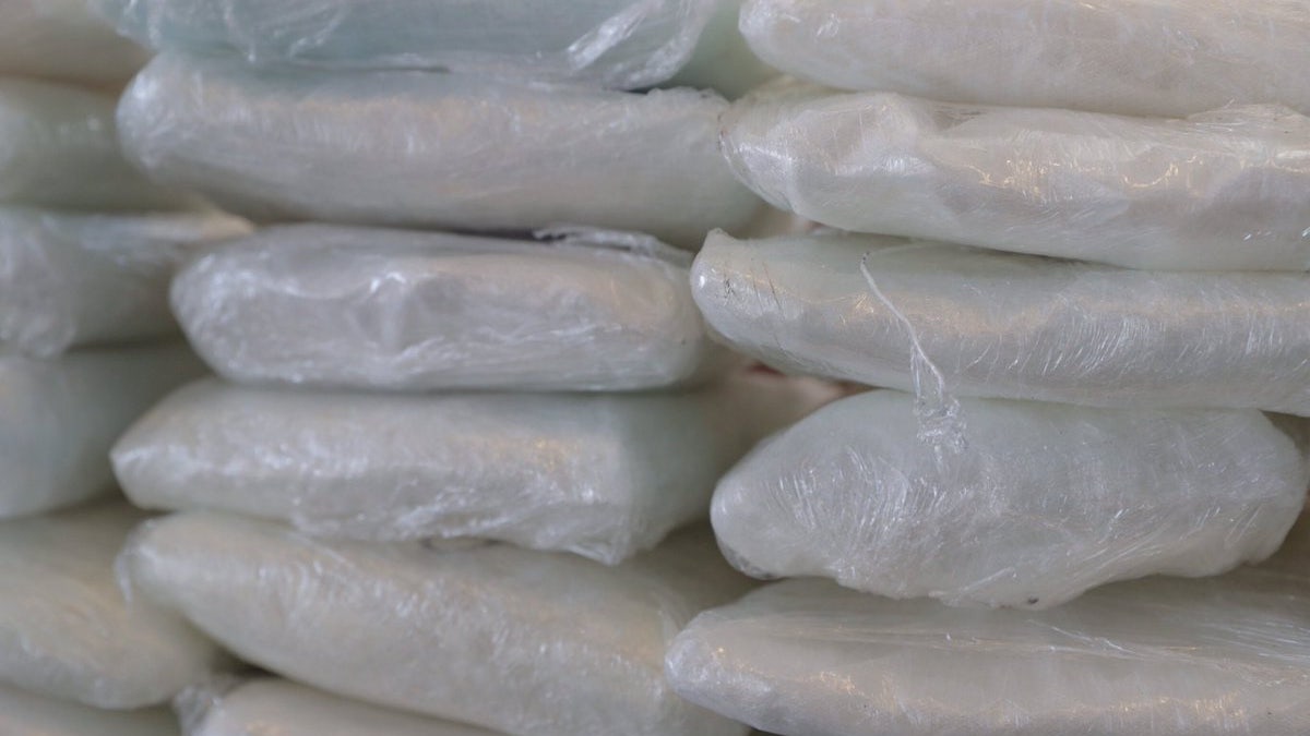 Fentanyl in bags stacked up on a table