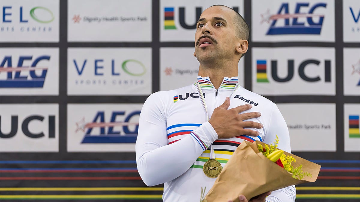 Gold Medalist Ethan Boyes during the UCI Masters Track Cycling World Championships