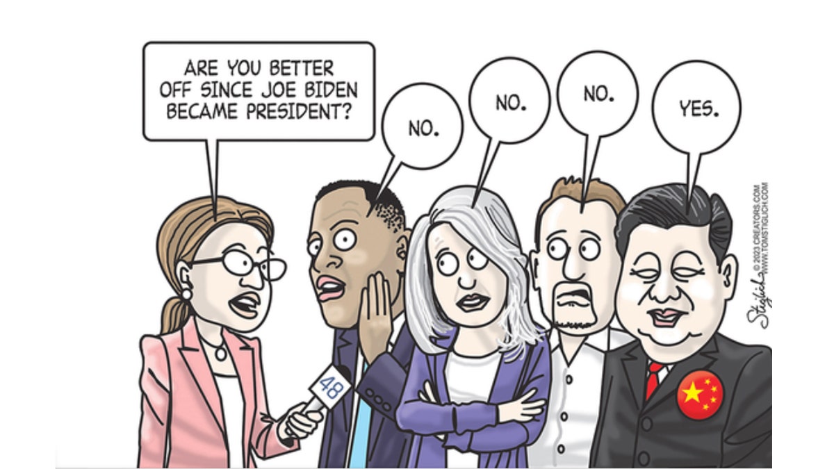 Political cartoon poking fun at Biden