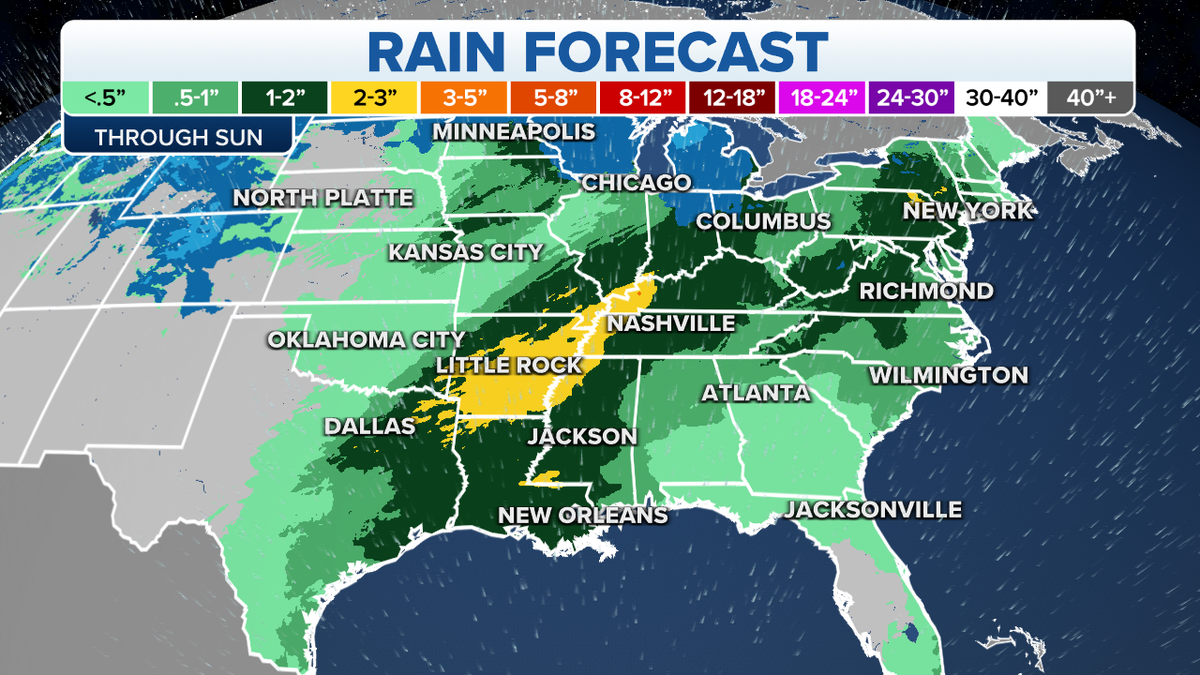 Rain forecast through Sunday in the East