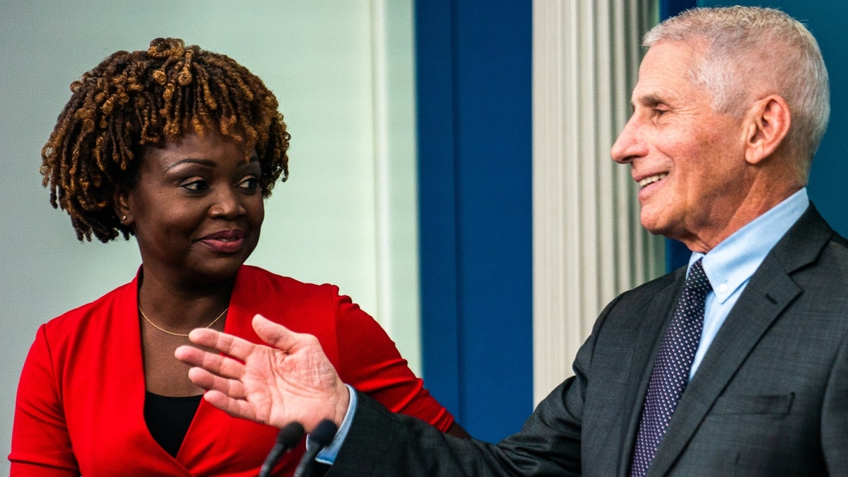 Then-Chief Medical Advisor Dr. Anthony Fauci and White House Press Secretary Karine Jean-Pierre