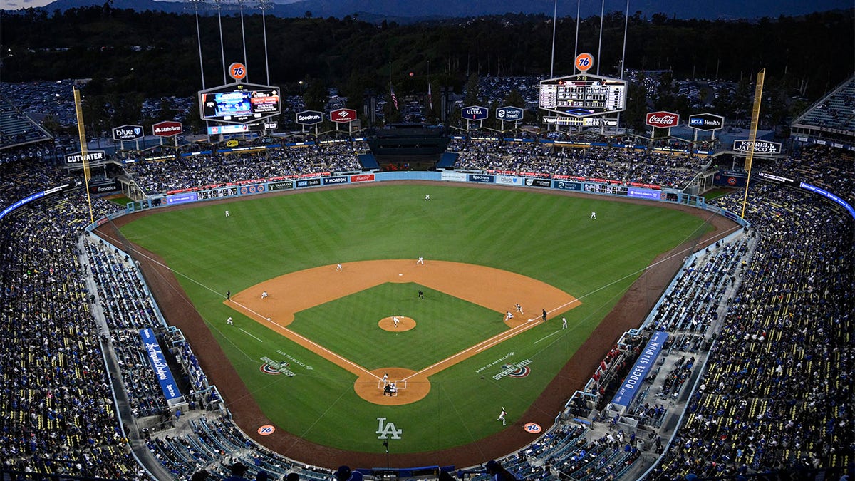 A picture of Dodgers Stadium on Opening Day 2023