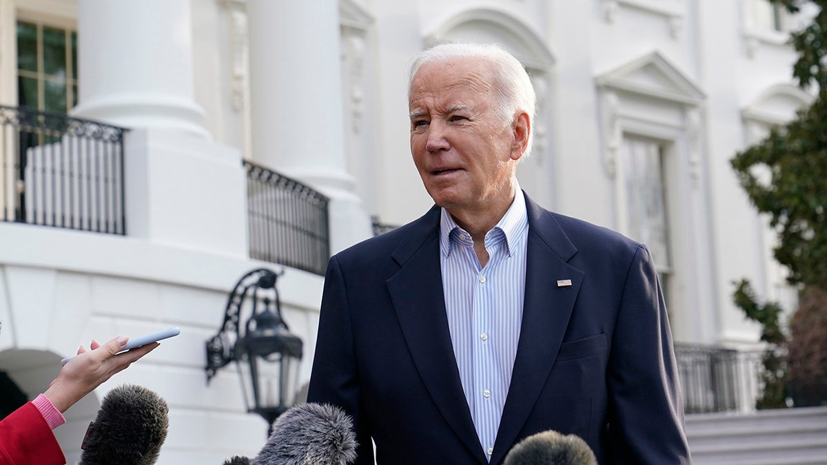 Biden speaks to reporters outside White House