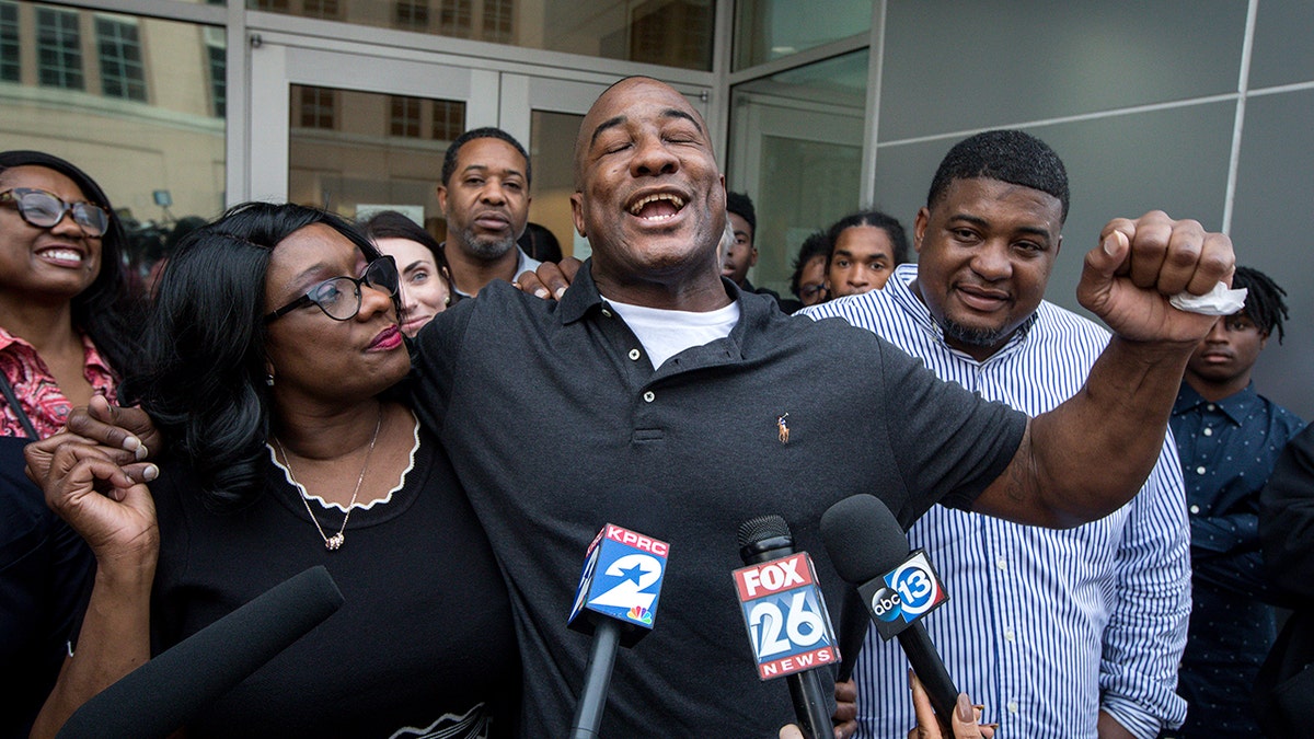Grant and others celebrated his exoneration