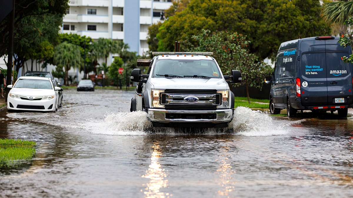 A truck in water