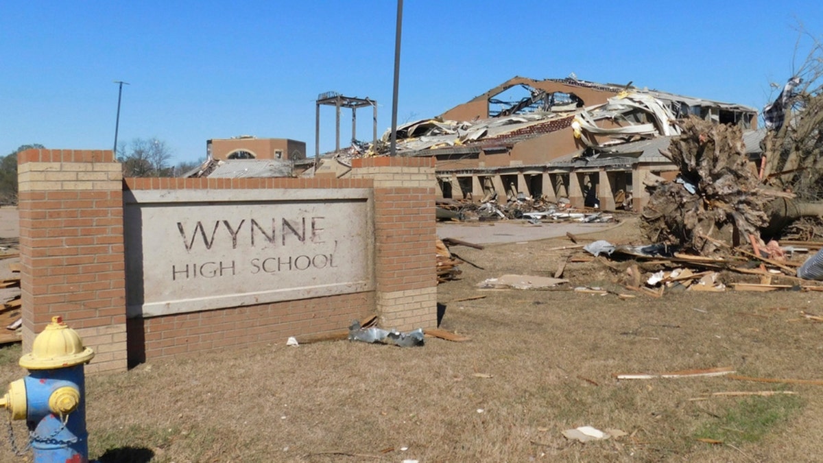 Damage is seen at Wynne High School in Arkansas