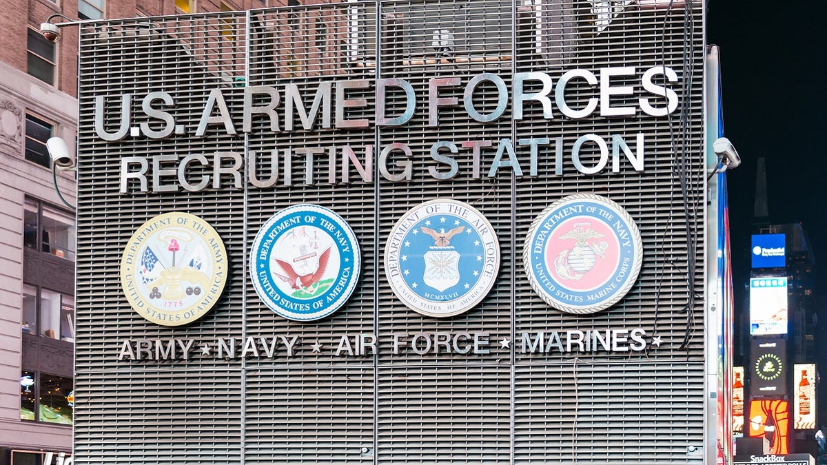 sign for US Armed Services recruiting station