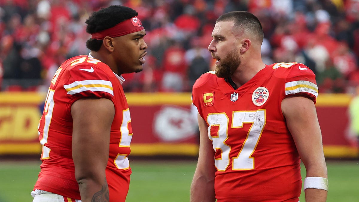Travis Kelce and Orlando Brown after a touchdown