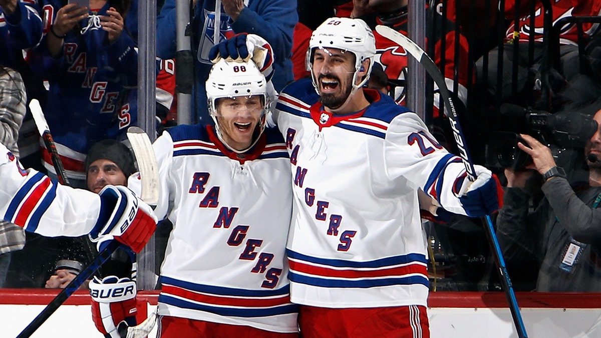 The Rangers celebrating