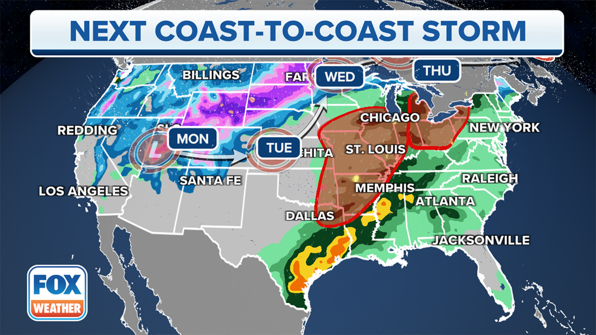 Fox Weather map showing storms