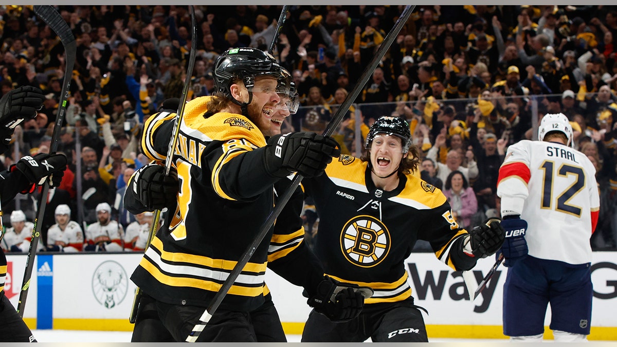 David Pastrnak celebrates goal