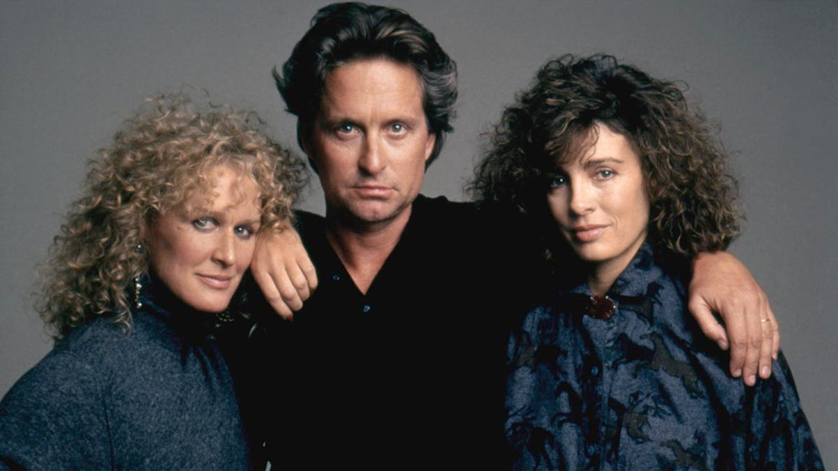 Michael Douglas, Glenn Close and Anne Archer on set of "Fatal Attraction."