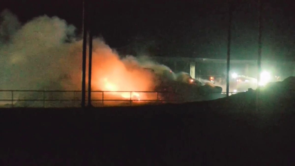 flames and smoke at dairy farm